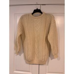 Patrick Malin M Donegal Ireland fishermen's ribbed cream men's 100% wool sweater